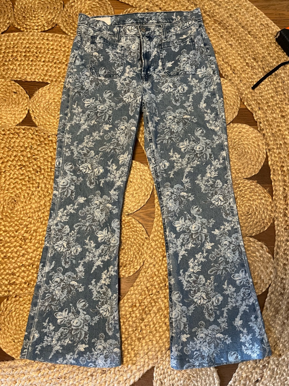 Gap LoveShackFancy Floral Print Blue Women's Flared Jeans